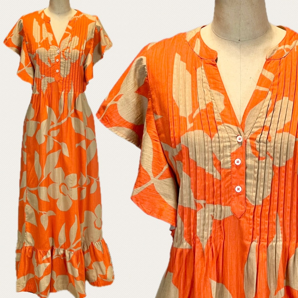 Anthropologie Maeve Cassandra dress long maxi ruffle sleeve orange floral‎ xs